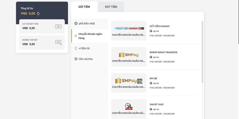Gửi tiền QH88 với phương thức chuyển khoản ngân hàng